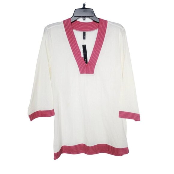 ❤️❤️Women Tunic M/L Vix Swimwear Ivory cherry Cover up Dress Cotton embroidered - Picture 1 of 6